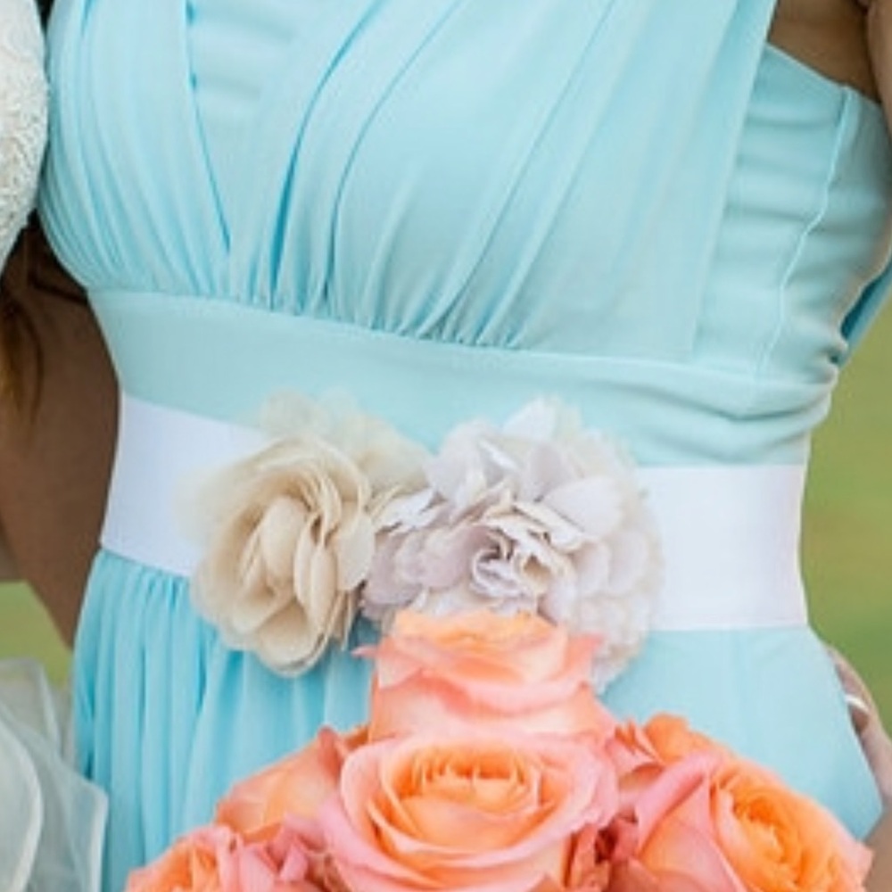 White House Black Market White Ribbon with Cream Floral Details